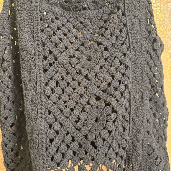 Ultra Pink Black Witchy Goth Crochet Knit Tank Top Boxy Large - Picture 4 of 6